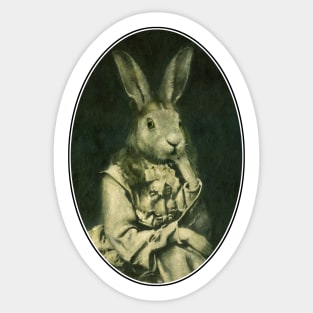 Victorian Hare Girl Oval Design Sticker